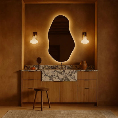 LED Bathroom Mirror – Irregular Organic Shaped Lighted Vanity Mirror with Touch Sensor