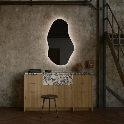 LED Bathroom Mirror – Irregular Organic Shaped Lighted Vanity Mirror with Touch Sensor