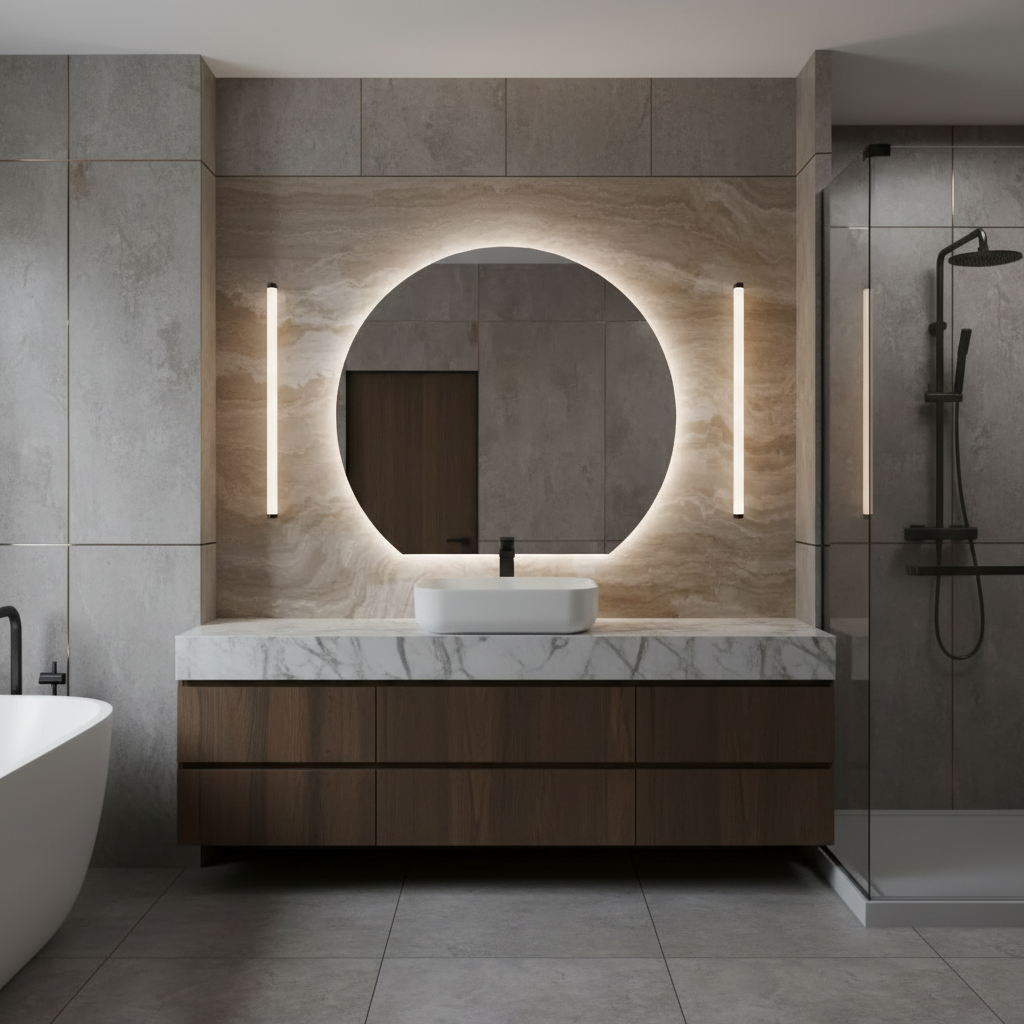 LED Bathroom Mirror – Modern Round Lighted Vanity Mirror with Touch Sensor