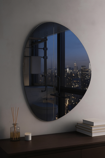 Modern Irregular Wall Mirror – Frameless Organic Shape Bathroom Mirror, Handmade Wavy Vanity Mirror for Living Room & Bedroom
