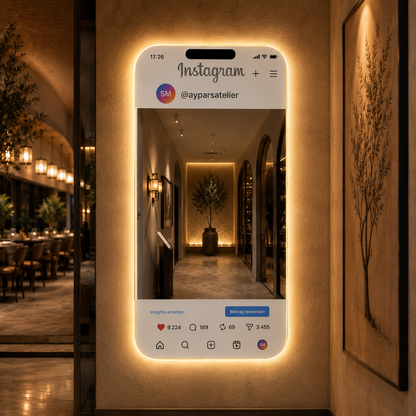 Custom Social Media Mirror, LED Selfie Mirror, Personalized Business Photo Op Mirror