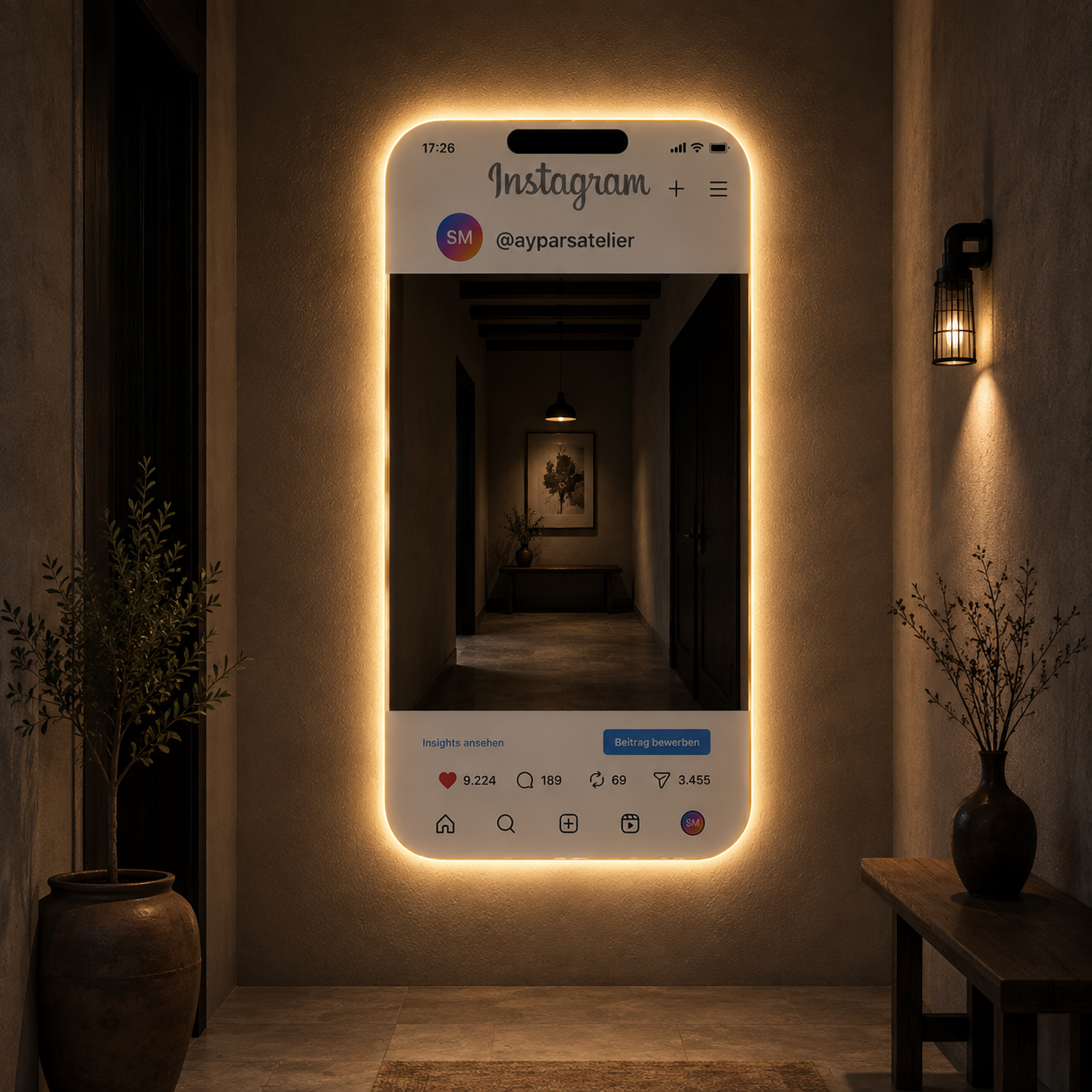 Custom Social Media Mirror, LED Selfie Mirror, Personalized Business Photo Op Mirror