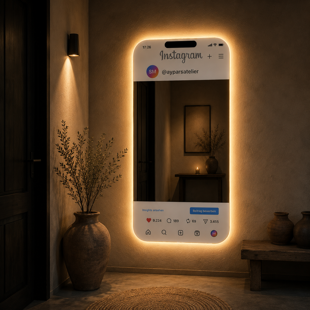 Custom Social Media Mirror, LED Selfie Mirror, Personalized Business Photo Op Mirror