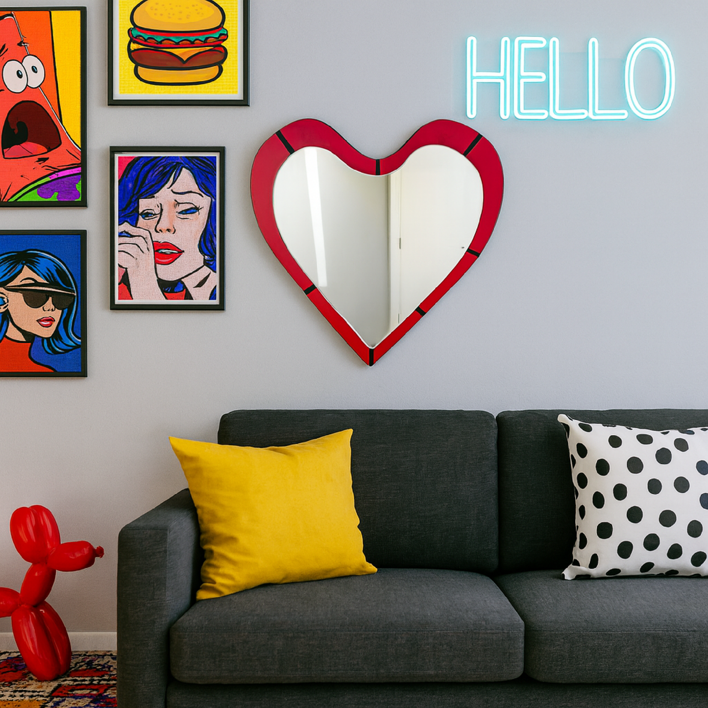 Heart Wall Mirror – Romantic Red wooden Frame Mirror Modern, Aesthetic Decorative Mirror for Bedroom & Living Room