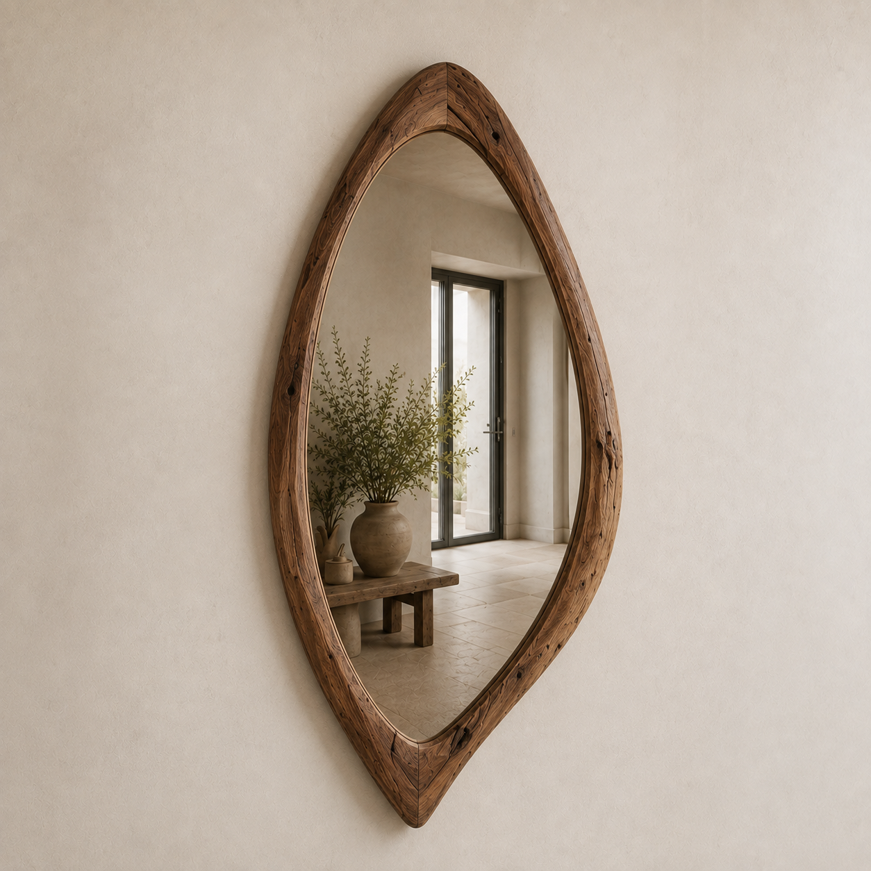 Organic Teardrop Wood Mirror, Solid Wood Wall Mirror, Asymmetrical Irregular Mirror, Walnut Mirror, Rustic Japandi Entryway Decor