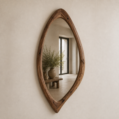 Organic Teardrop Wood Mirror, Solid Wood Wall Mirror, Asymmetrical Irregular Mirror, Walnut Mirror, Rustic Japandi Entryway Decor