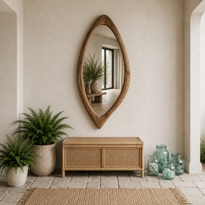 Organic Teardrop Wood Mirror, Solid Wood Wall Mirror, Asymmetrical Irregular Mirror, Walnut Mirror, Rustic Japandi Entryway Decor