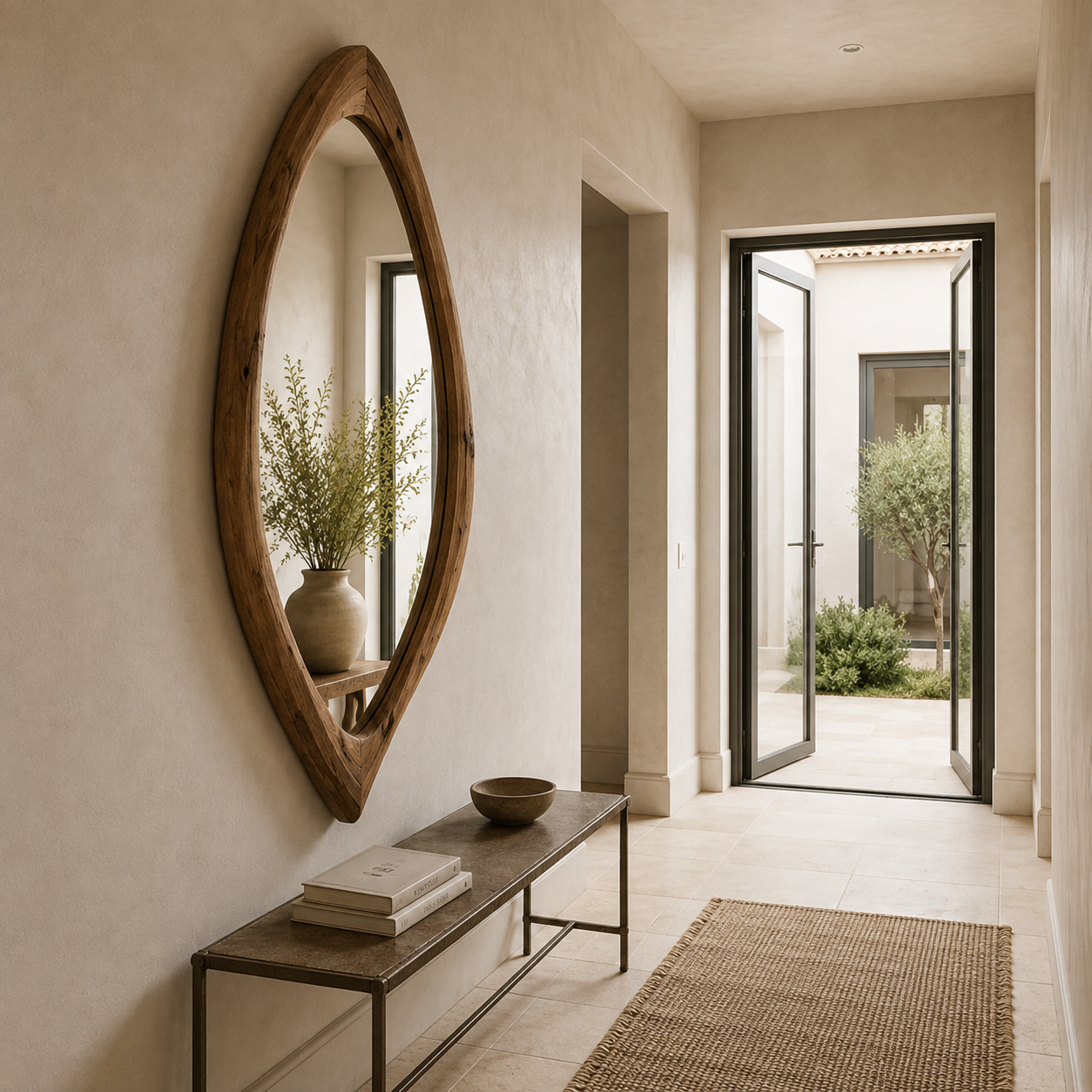 Organic Teardrop Wood Mirror, Solid Wood Wall Mirror, Asymmetrical Irregular Mirror, Walnut Mirror, Rustic Japandi Entryway Decor