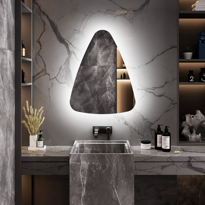 LED Bathroom Mirror Modern Backlit Design – Asymmetrical Organic Wall Mirror with Warm & Cool Light