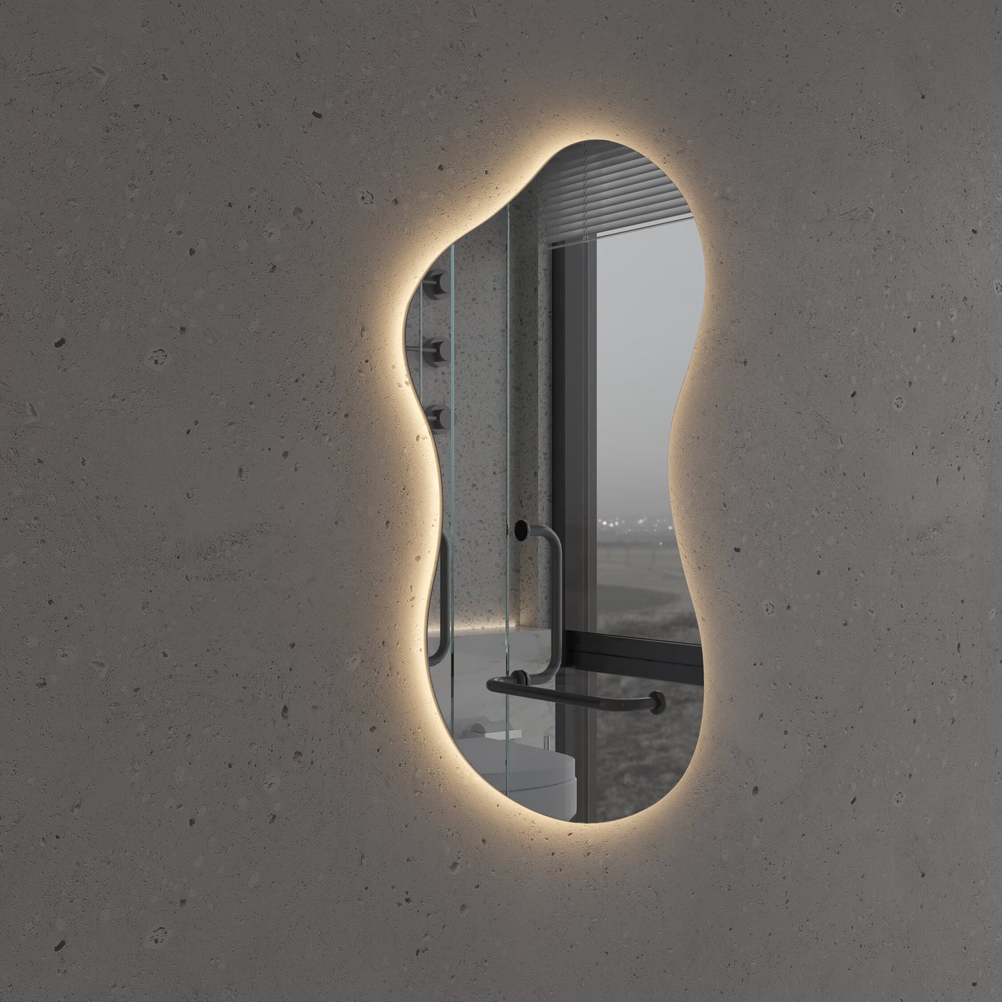 LED Bathroom Mirror Asymmetrical Shape – Modern Backlit Vanity Wall Mirror