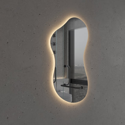 LED Bathroom Mirror Asymmetrical Shape – Modern Backlit Vanity Wall Mirror