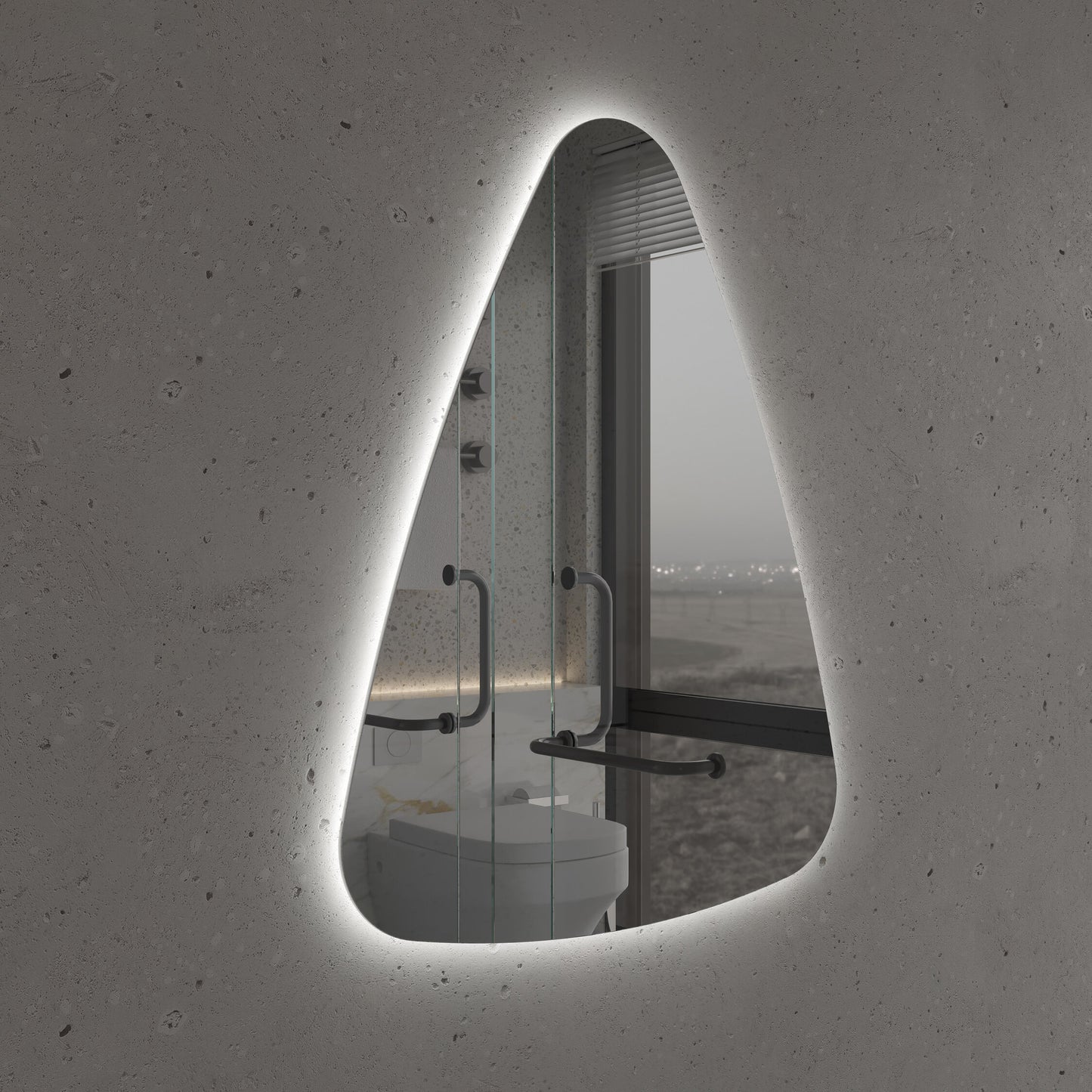 LED Bathroom Mirror Modern Backlit Design – Asymmetrical Organic Wall Mirror with Warm & Cool Light