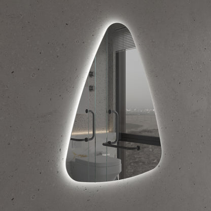 LED Bathroom Mirror Modern Backlit Design – Asymmetrical Organic Wall Mirror with Warm & Cool Light