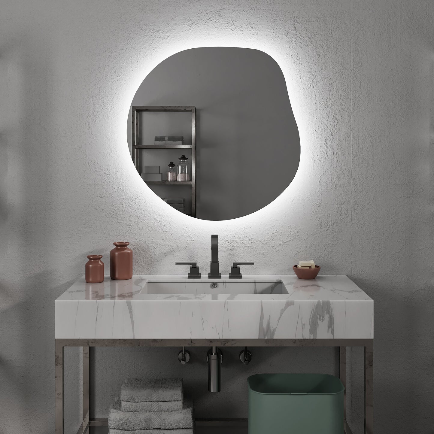 LED Bathroom Mirror Irregular Shape – Modern Asymmetrical Backlit Wall Mirror | Dimmable Warm & Cool Light (3000K–6500K)