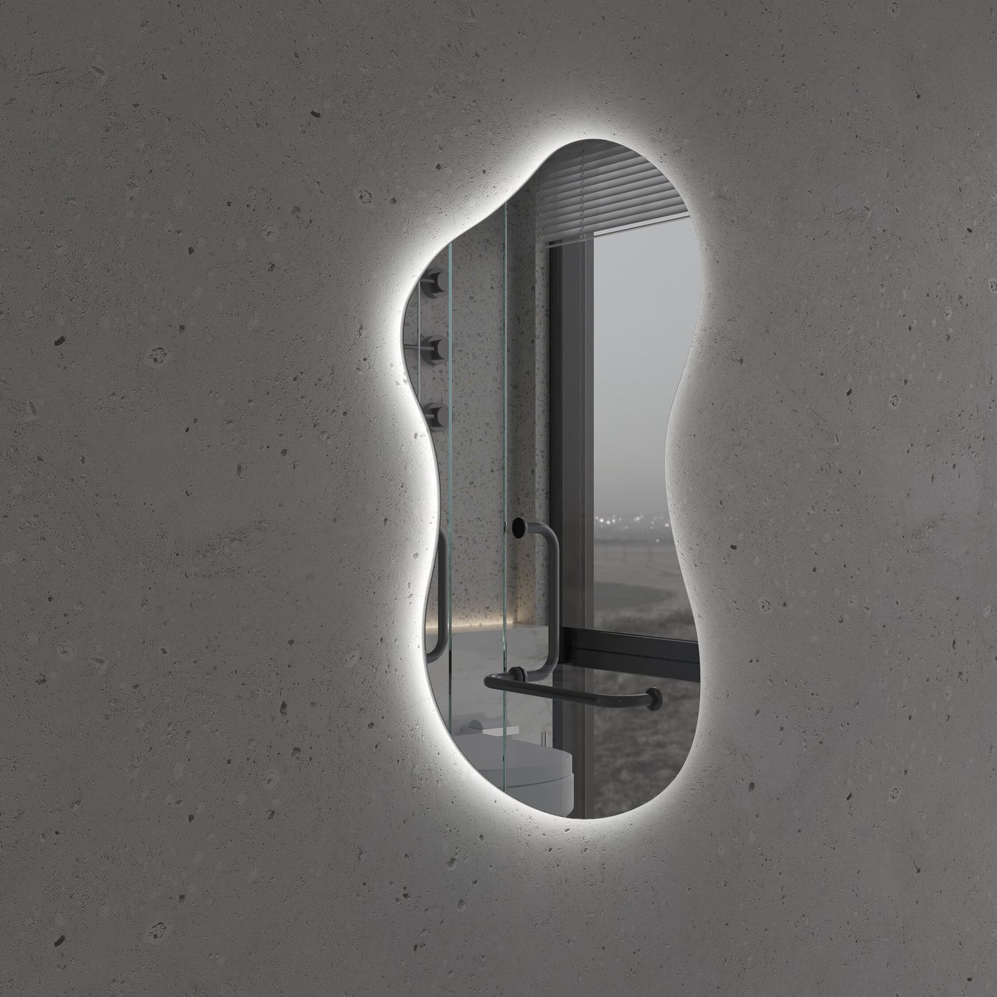 LED Bathroom Mirror Asymmetrical Shape – Modern Backlit Vanity Wall Mirror