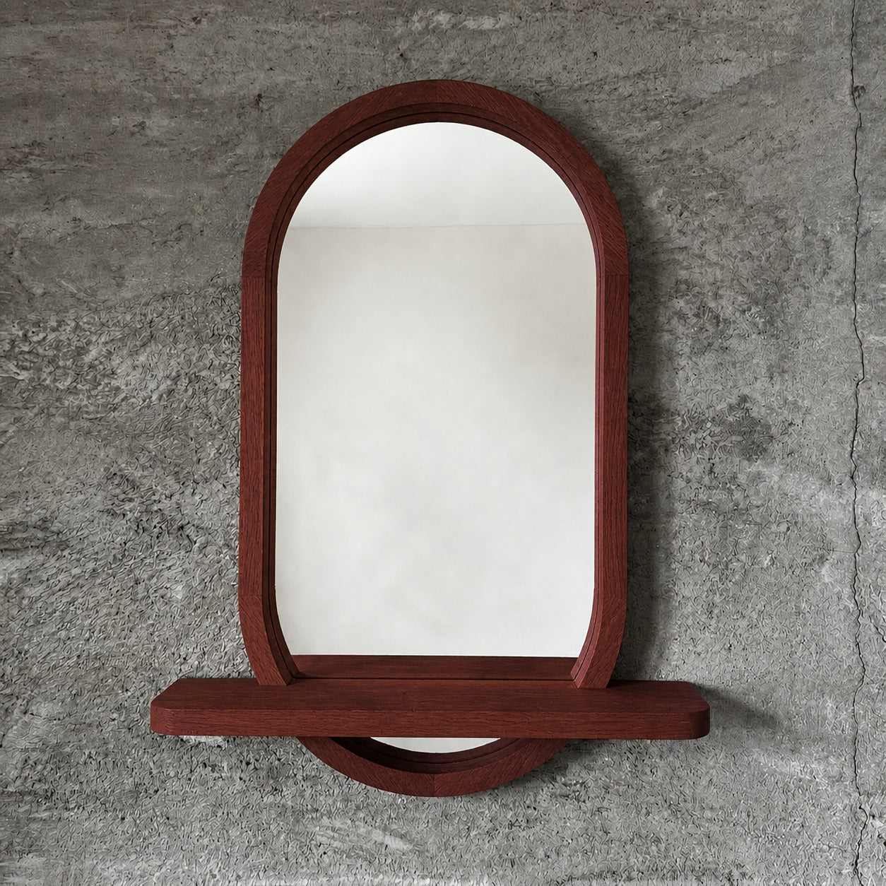 Capsule Wood Wall Mirror with Shelf, Modern Entryway and Vanity Mirror