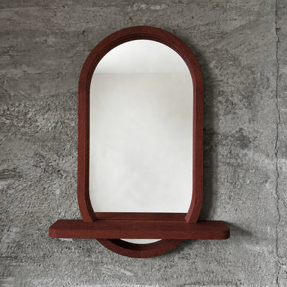 Capsule Wood Wall Mirror with Shelf, Modern Entryway and Vanity Mirror