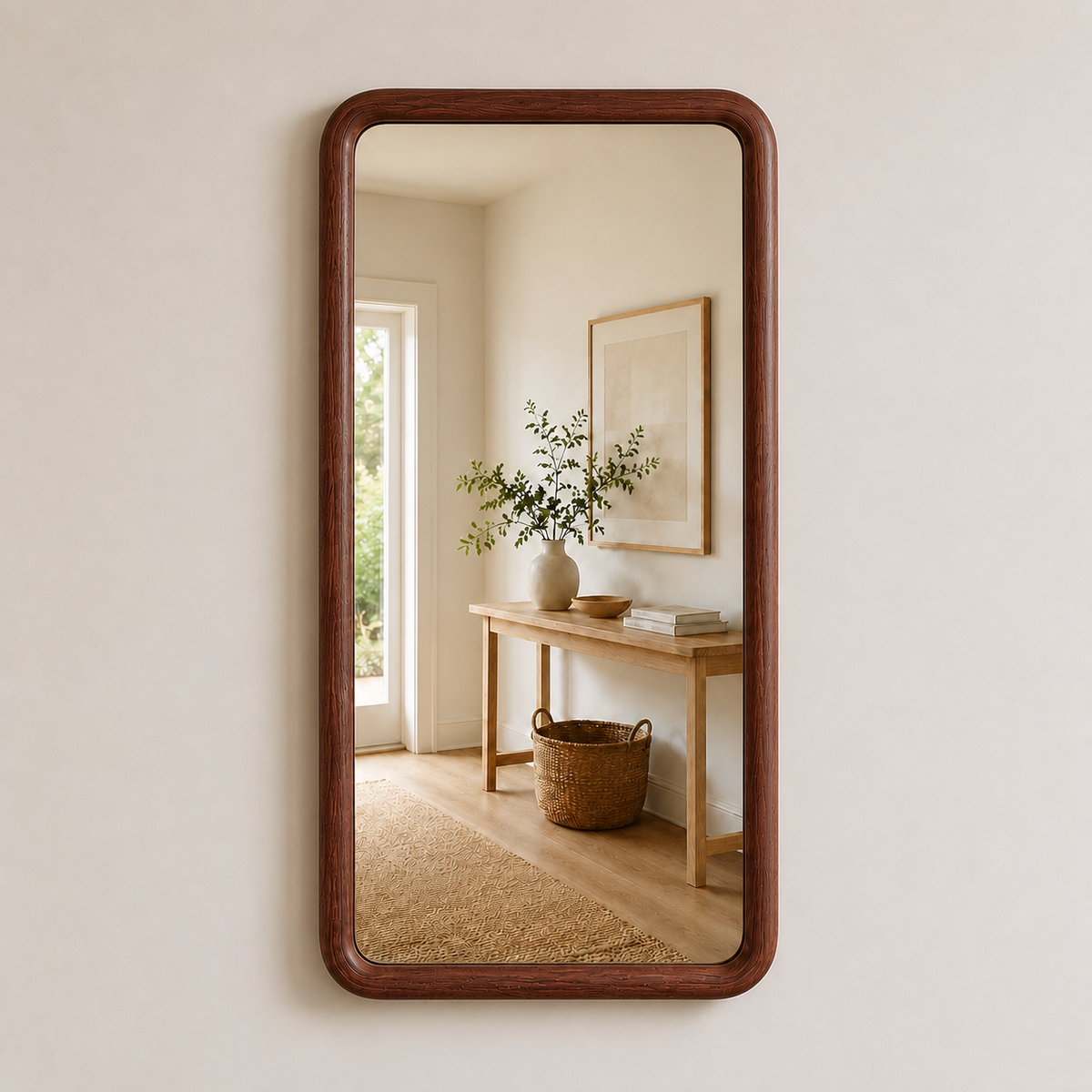 Rounded Rectangle Wall Mirror, Wood Framed Mirror, Solid Beech Wood Bathroom Vanity Mirror