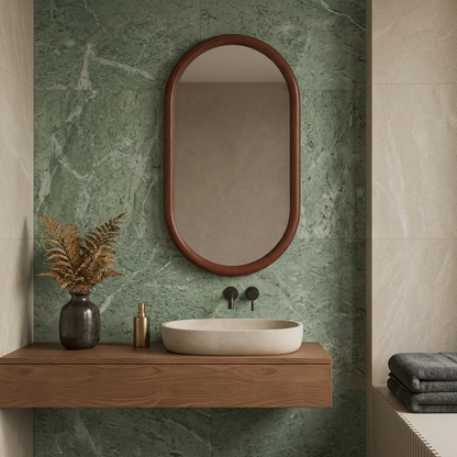 Capsule Beech Wood Frame Mirror | Full Length Oval Bathroom & Entryway Decor