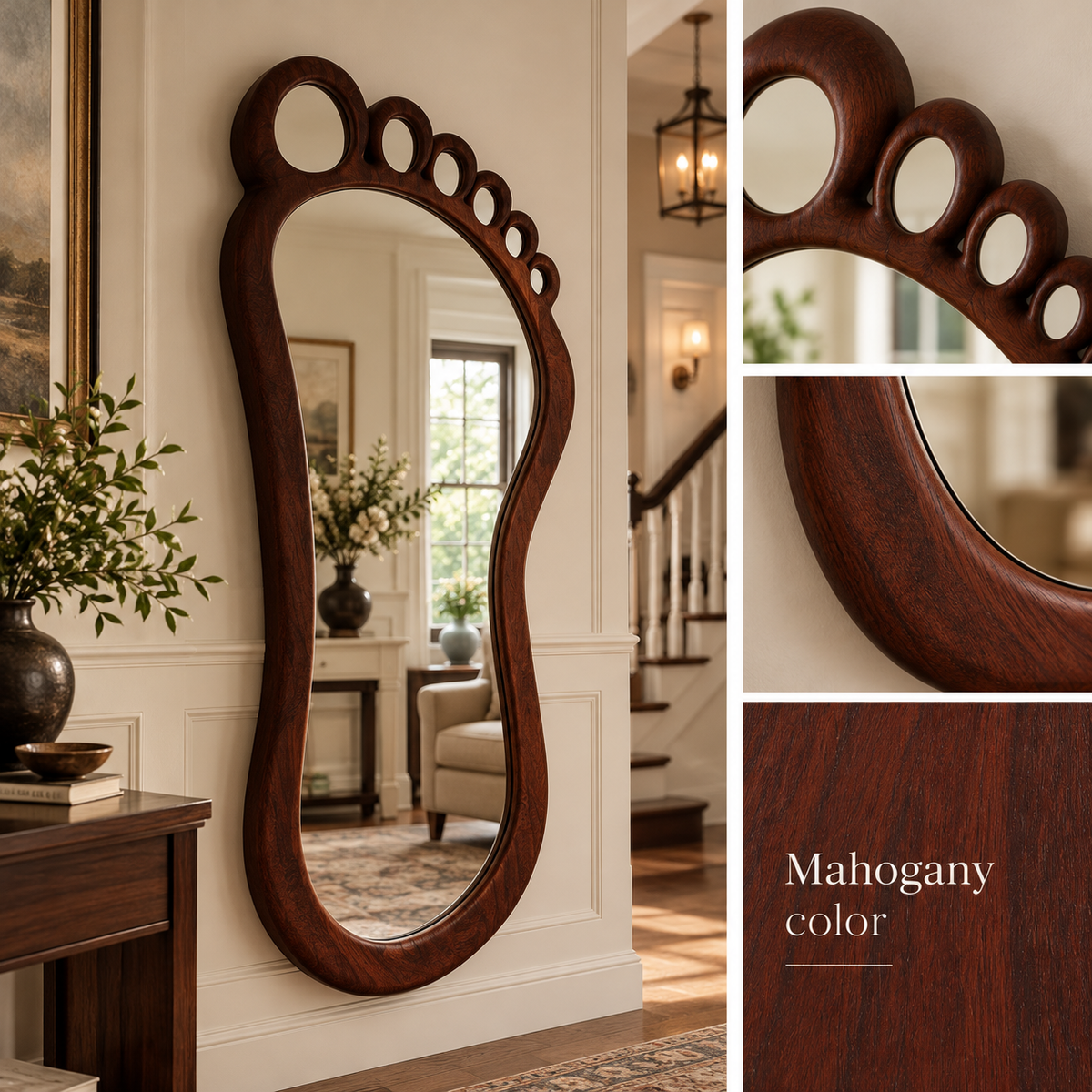 Footprint Wall Mirror, Solid Linden Wood Frame, Full Length Mirror