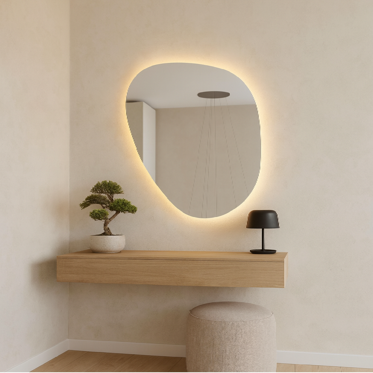 LED Wall Mirror – Irregular Organic Shape Lighted Mirror, Modern Boho Wall Decor with Backlit Glow
