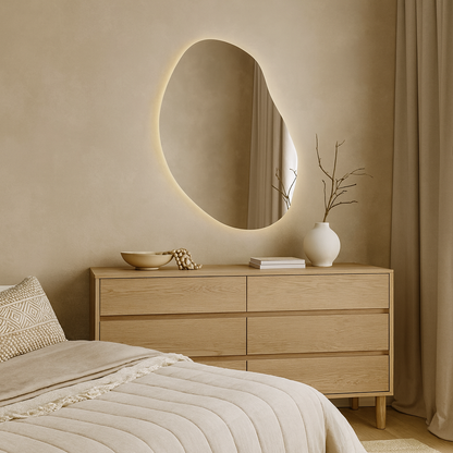 LED Bathroom Mirror – Modern Irregular Shaped Lighted Vanity Mirror with Touch Sensor