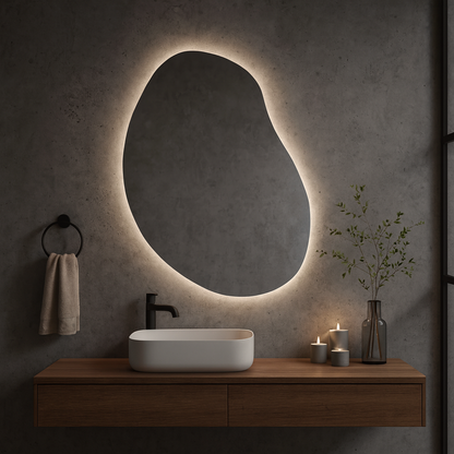 LED Bathroom Mirror – Modern Irregular Shaped Lighted Vanity Mirror with Touch Sensor