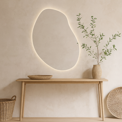 LED Bathroom Mirror – Modern Irregular Shaped Lighted Vanity Mirror with Touch Sensor