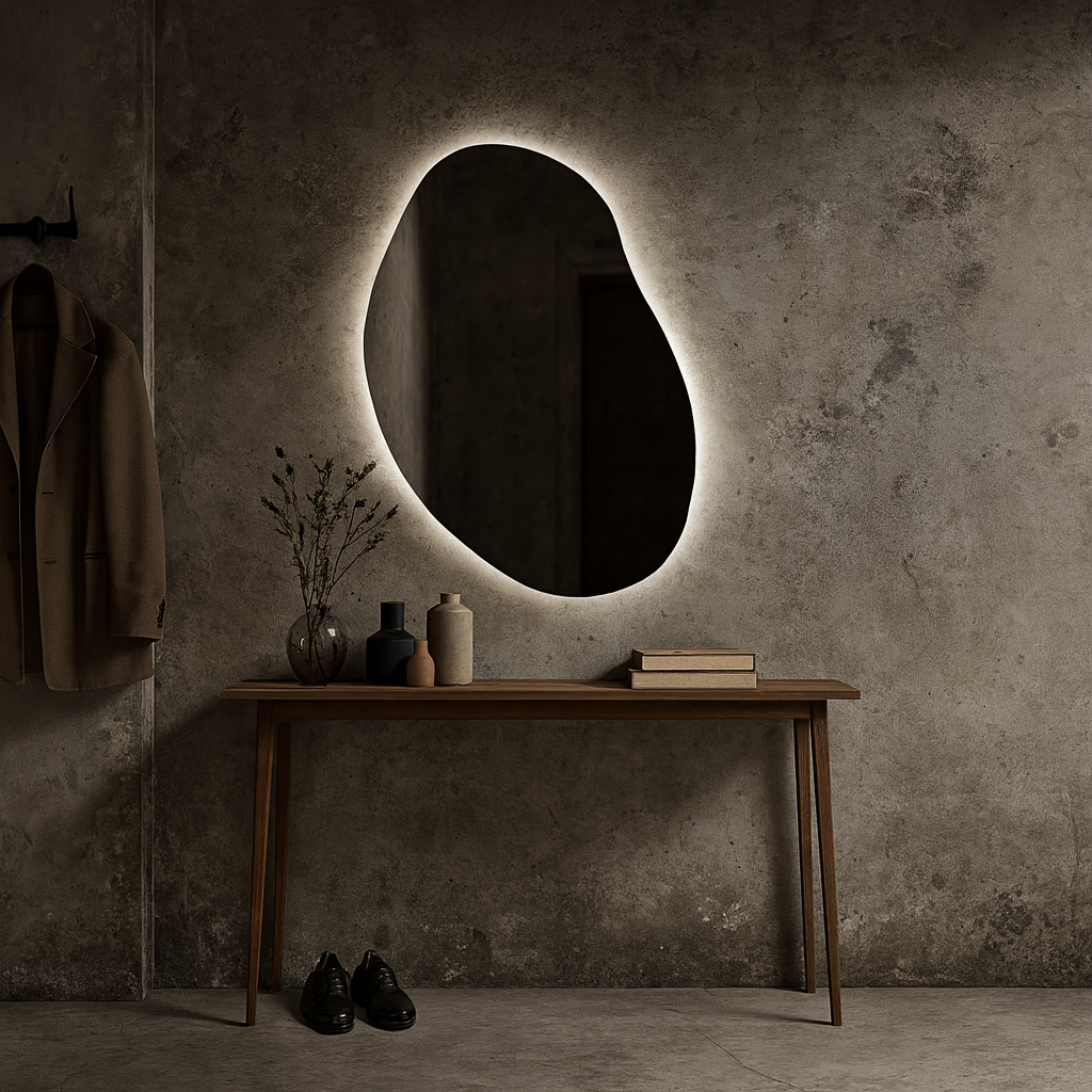 LED Bathroom Mirror – Modern Irregular Shaped Lighted Vanity Mirror with Touch Sensor