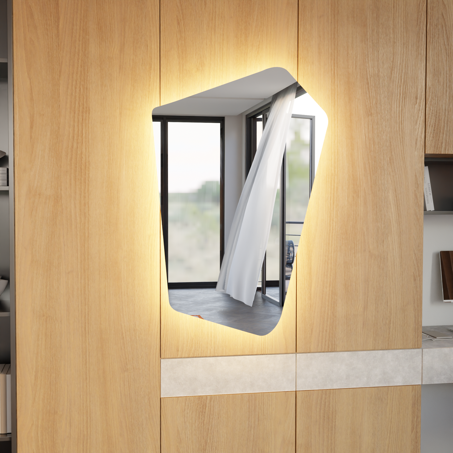 LED Wall Mirror Irregular Shape – Modern Asymmetrical Backlit Bathroom Mirror