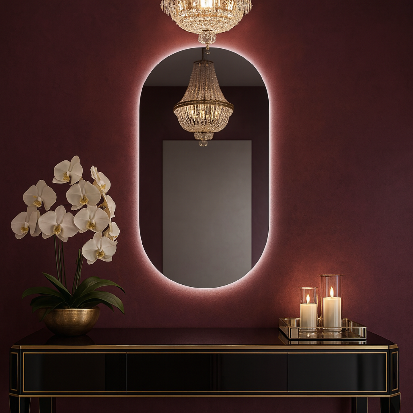 LED Bathroom Mirror – Arched Lighted Vanity Mirror with Touch Sensor | Handmade Modern Backlit Wall Mirror