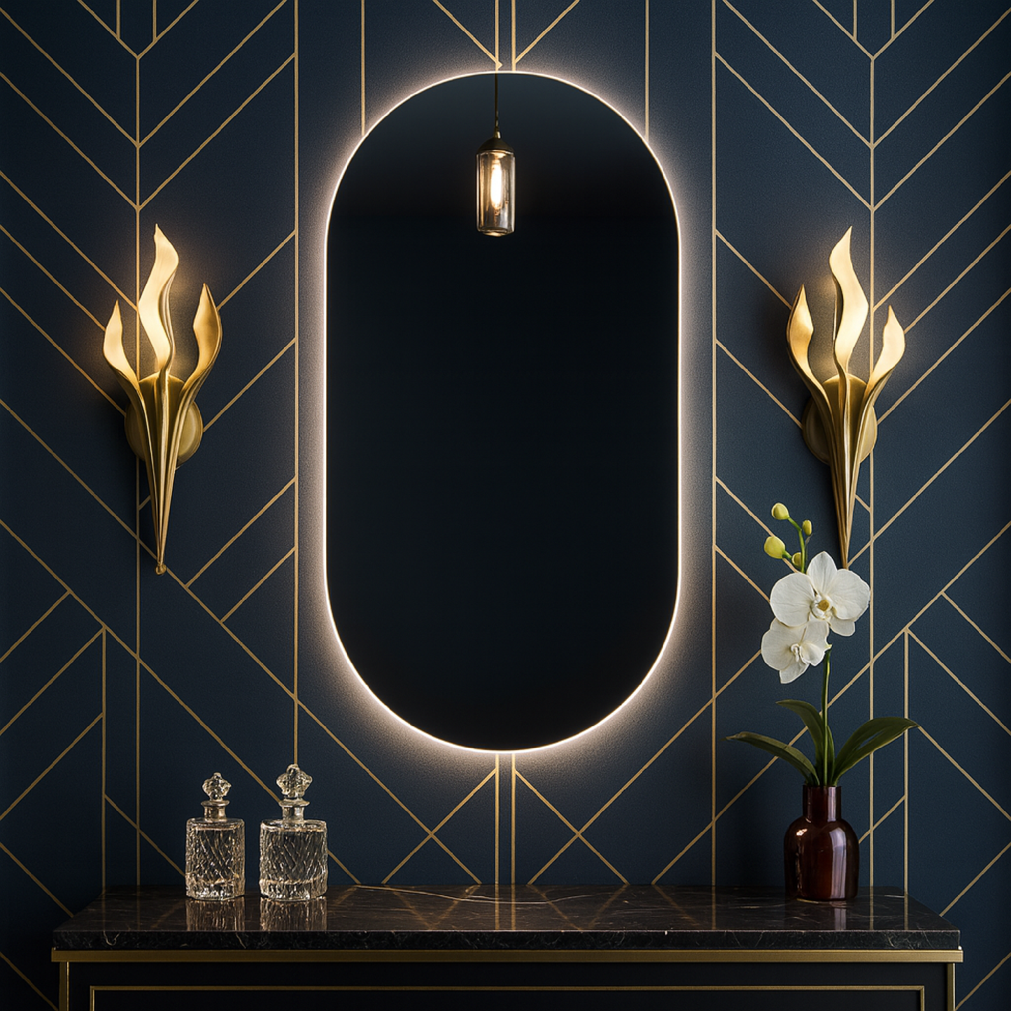 LED Bathroom Mirror – Arched Lighted Vanity Mirror with Touch Sensor | Handmade Modern Backlit Wall Mirror
