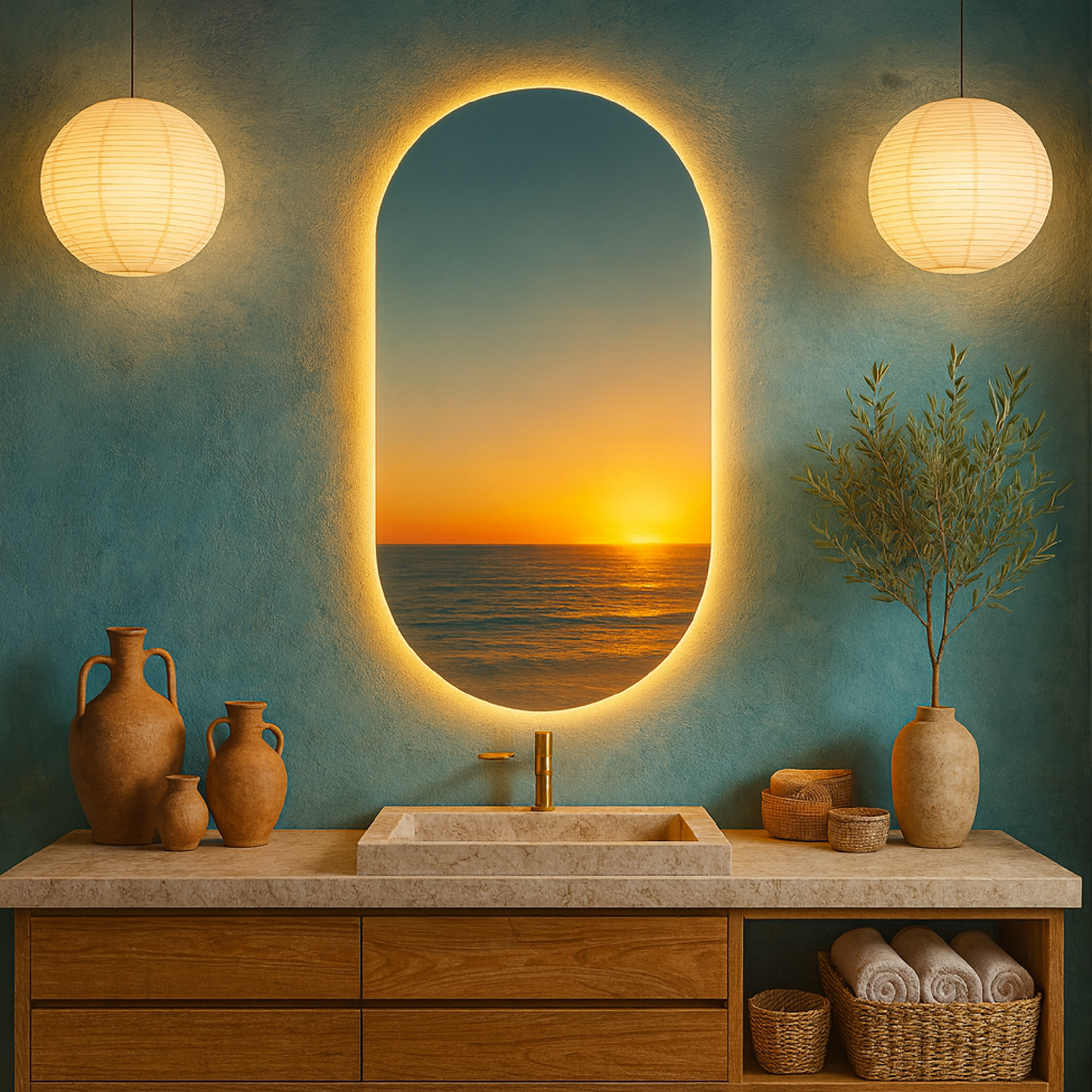 LED Bathroom Mirror – Arched Lighted Vanity Mirror with Touch Sensor | Handmade Modern Backlit Wall Mirror