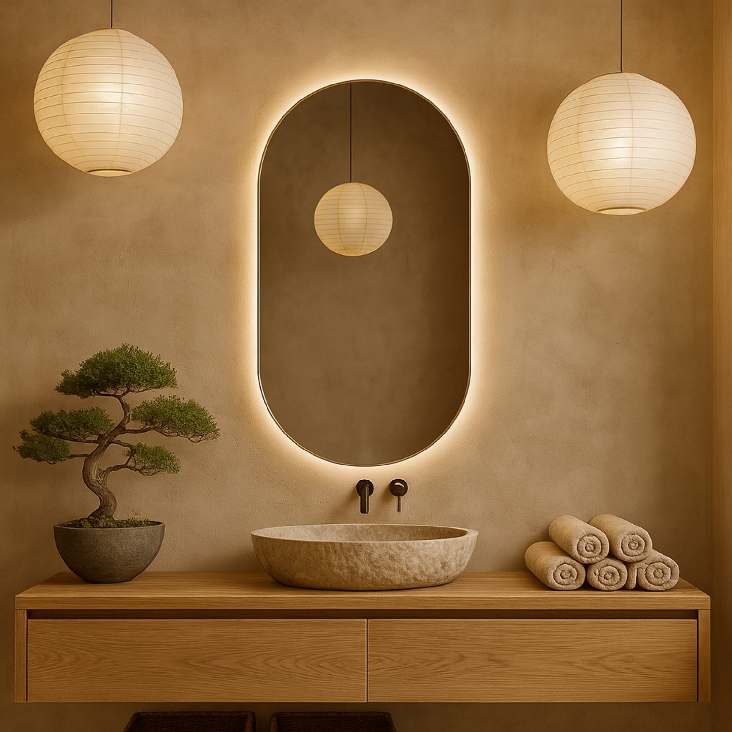 LED Bathroom Mirror – Arched Lighted Vanity Mirror with Touch Sensor | Handmade Modern Backlit Wall Mirror