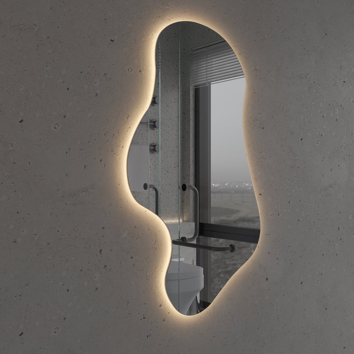 LED Bathroom Mirror Asymmetrical Shape – Modern Organic Backlit Wall Mirror with Warm & Cool Light