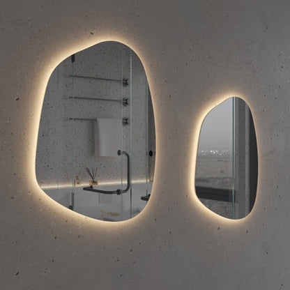 LED Bathroom Mirror Asymmetrical Design – Modern Organic Backlit Wall Mirror
