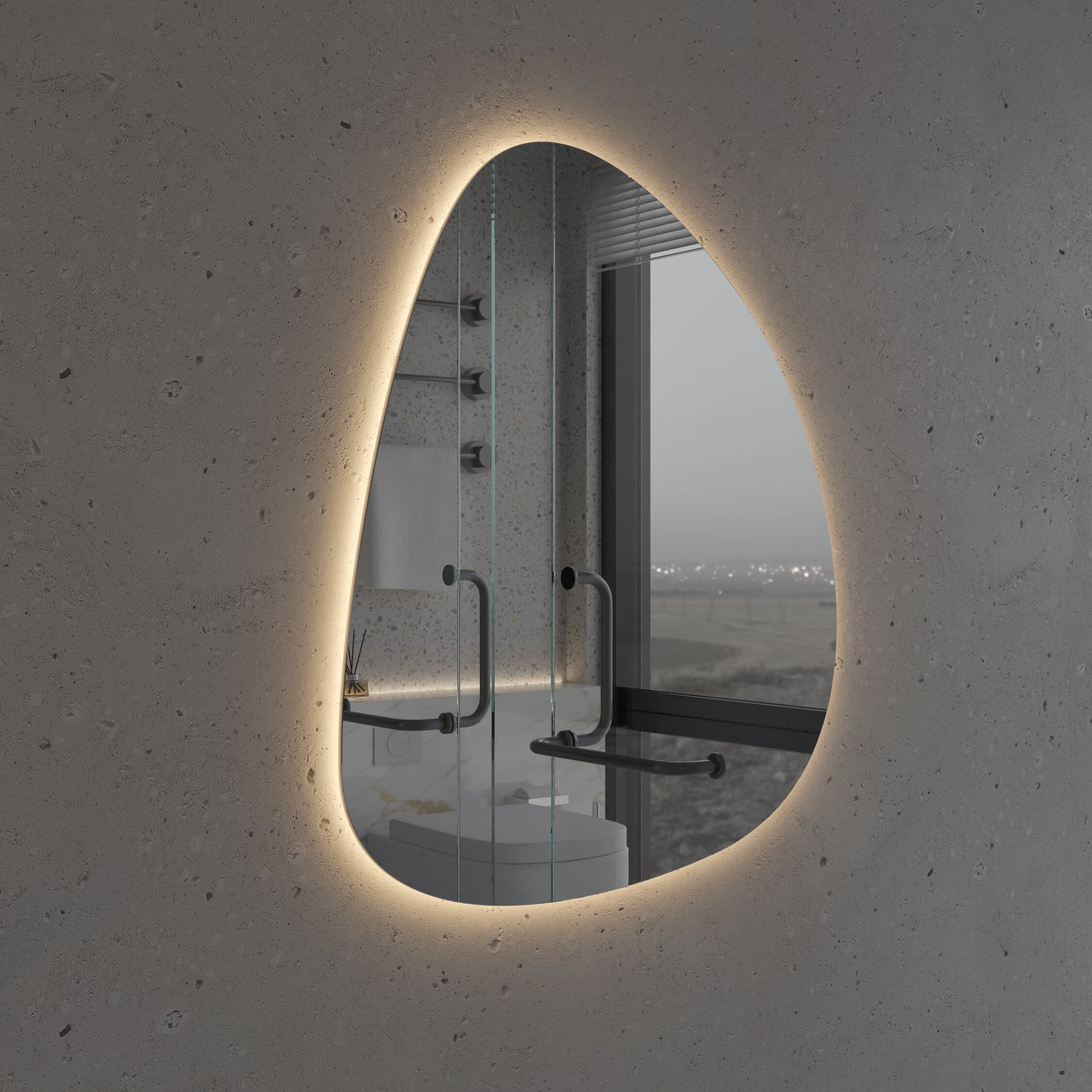LED Bathroom Mirror Modern Backlit Design – Asymmetrical Organic Shape Wall Mirror