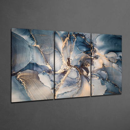 Navy Gold Marble Ink Triptych Glass Wall Art