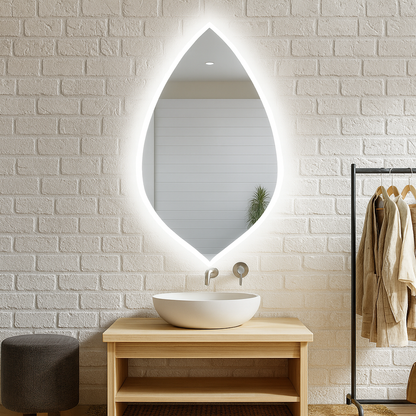 Modern LED Bathroom Mirror – Leaf Shape Backlit Wall Mirror