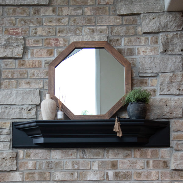 Octagon Wood Frame Mirror - Rustic Farmhouse Decor