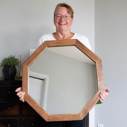 Octagon Wood Frame Mirror - Rustic Farmhouse Decor