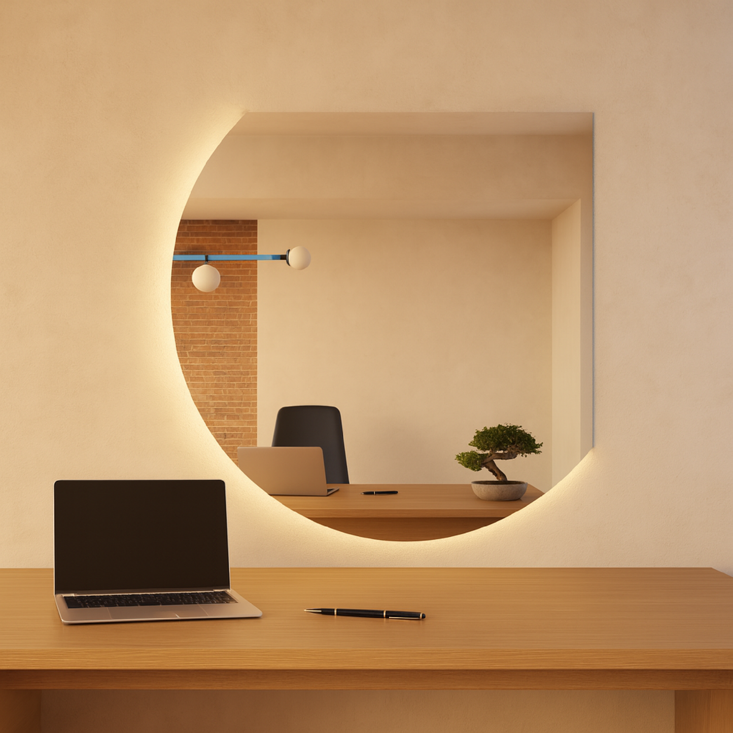 LED Bathroom Mirror – Crescent Moon Backlit Wall Mirror, Modern Lighted Vanity Mirror, Unique Designer Shape