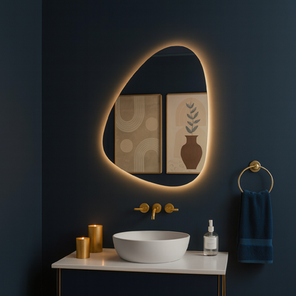 LED Bathroom Mirror – Organic Shaped Backlit Vanity Mirror with Touch Sensor,  Modern Handmade Lighted Wall Mirror