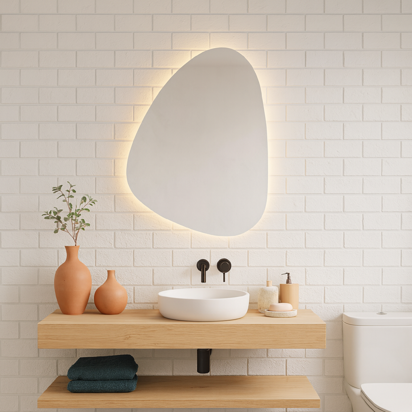 LED Bathroom Mirror – Organic Shaped Backlit Vanity Mirror with Touch Sensor,  Modern Handmade Lighted Wall Mirror