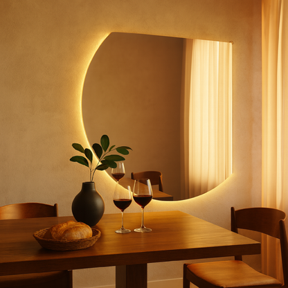 LED Bathroom Mirror – Crescent Moon Backlit Wall Mirror, Modern Lighted Vanity Mirror, Unique Designer Shape