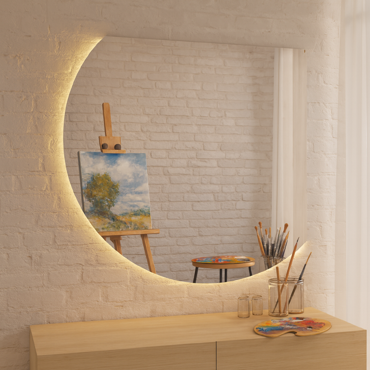 LED Bathroom Mirror – Crescent Moon Backlit Wall Mirror, Modern Lighted Vanity Mirror, Unique Designer Shape
