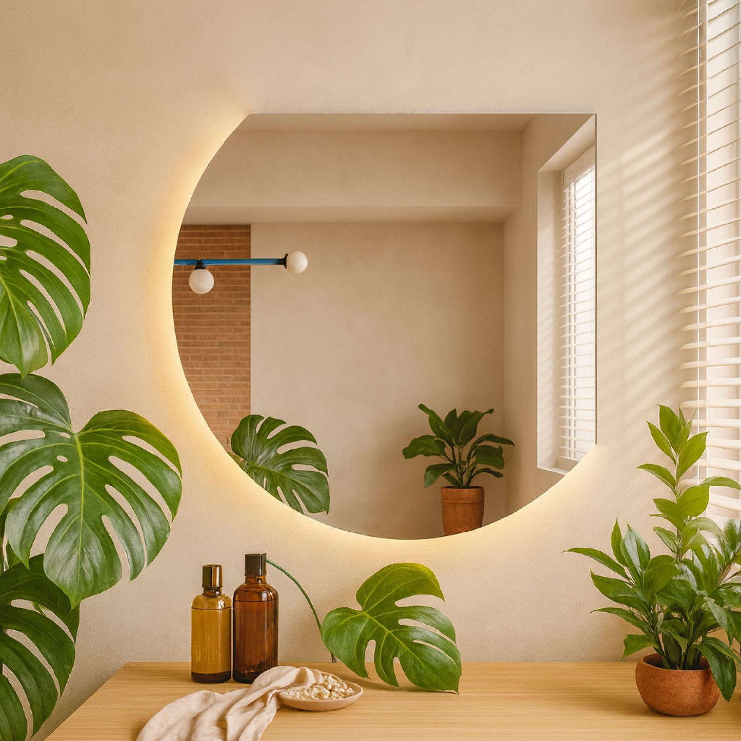 LED Bathroom Mirror – Crescent Moon Backlit Wall Mirror, Modern Lighted Vanity Mirror, Unique Designer Shape