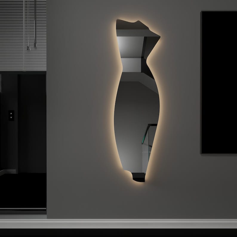 Modern LED Full Length Mirror – Asymmetrical Sculptural Backlit Mirror
