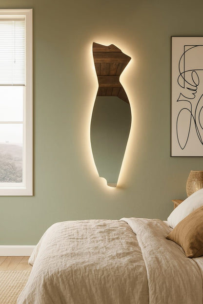 Modern LED Full Length Mirror – Asymmetrical Sculptural Backlit Mirror