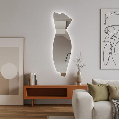 Modern LED Full Length Mirror – Asymmetrical Sculptural Backlit Mirror